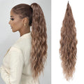 Flufymooz Ponytail Extension, Flexible Wrap Around Ponytail Extension Long Wavy Curly Ponytail Hair Extensions Natural pony tail Synthetic Hairpiece for Women 32 Inch (Chocolate Brown to Light Brown)