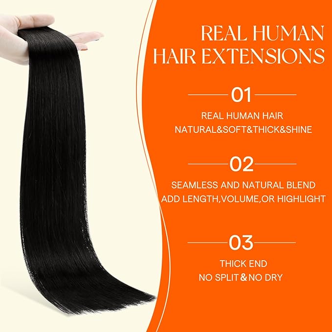 Full Shine Invisible Tape in Hair Extensions Human Hair Color 1B Black 20 Inch Injection Seamless Skin Weft Machine Remy Human Hair Extensions Tape ins 50Grams 20Pcs for Women Add Length Natural Soft