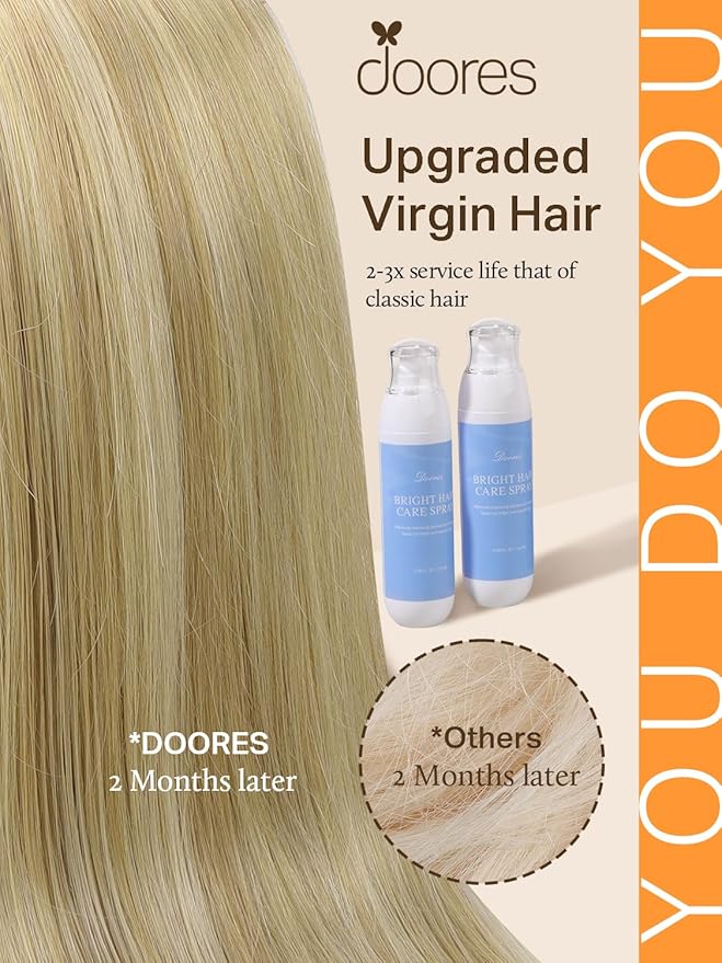 DOORES Tape in Human Hair Extensions, Light Blonde Highlighted Golden Blonde 100g 40pcs 14 Inch, Real Natural Hair Extensions Tape in Remy Hair Extensions Straight