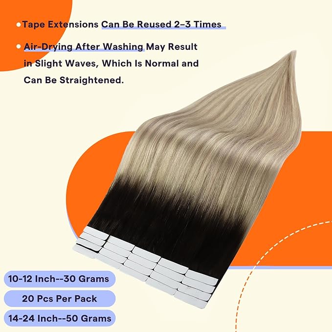 Full Shine Tape in Extensions 16 Inch Color 2 Fading to 18 Ash Blonde Highlight 60 Blonde Seamless Straight Hair Extensions Real Human Hair Tape in 20PCS Natural Invisible Remy Hair 50g for Party