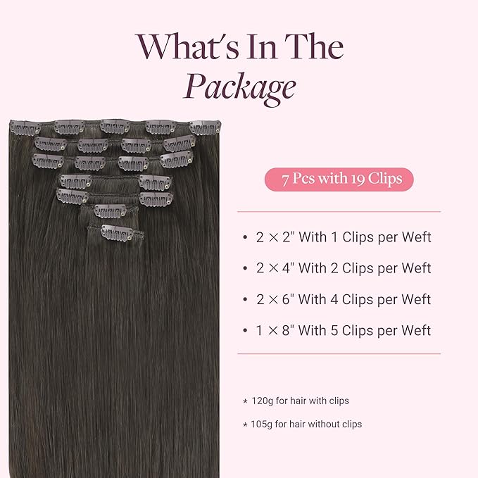 GOO GOO Clip in Hair Extensions Real Human Hair, Remy Human Hair Extensions Clip ins for Women, Natural Human Hair, 20inch 120g 7Pcs, 1C Mocha Brown