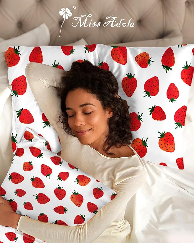 2 Pack Mulberry Silk Pillowcase for Hair and Skin - Standard Size 20 x 26 Inches with Hidden Zipper Watercolor Strawberry 19 Momme Soft Sleeping Silk Pillow Case for Women, Moms