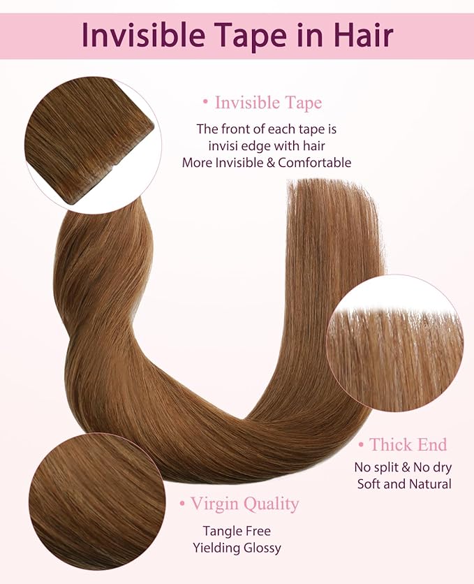 Pinkpearl Invisible Tape in Hair Extensions Human Hair, 20pcs 14inch 40g #33 Auburn Injection Tape in Extensions Real Remy Straight Seamless Silky Human Hair Injected