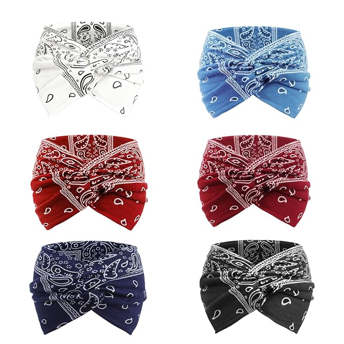 DRESHOW 6 Pack Extra Wide Headbands for Women Large Turban Headband Boho Head Wrap Elastic Hairbands Hair Twisted Knot Hair Accessories