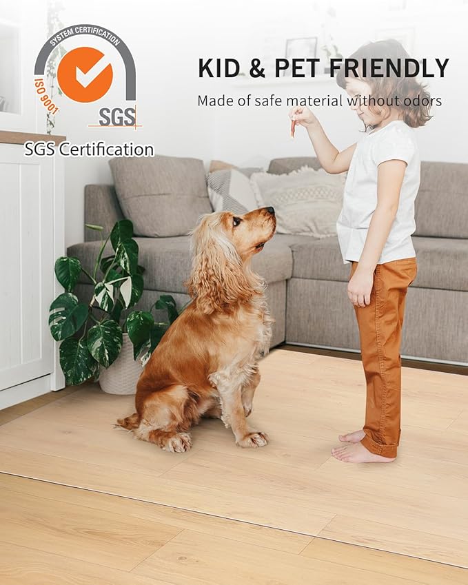 Clear Floor Mat for Home, 7'×9' Large Non-Slip Plastic Rug for Under Kitchen Table, Durable Waterproof Vinyl Area Mat for Baby Spills, Dog Accident, Anti-Scratch Floor Protector for Living Room