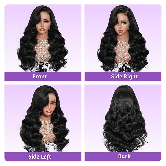 13x4 Full Frontal SKINLIKE Real HD Lace Wig 200% Density Body Wave Human Hair Vivid Pre-Plucked Hairline Bleached All Knots 0.10mm Ultra-thin Invisible Swiss HD Lace Front Wigs Frayed Ends 22 Inch