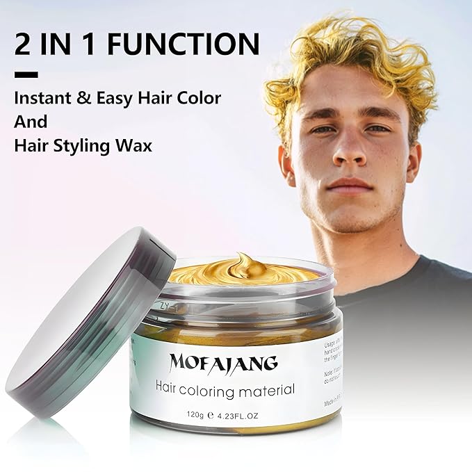 SOVONCARE Gold Temporary Hair Color Wax Washable Hair Dye for Men & Women, All-Day Hold Disposable Hair Styling Clays for Party, Cosplay & Daily 4.23 oz