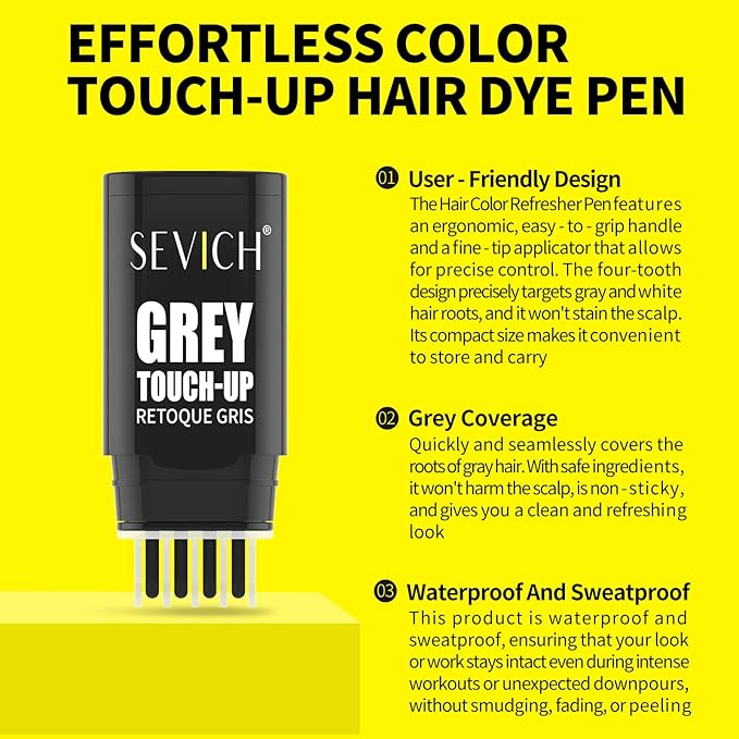 SEVICH Hair Color Stick For Gray Roots - Instantly Cover Grey Hair Dye Comb,Waterproof And Sweatproof, Four Toothed Comb Design, For Carrying Around,8ml(Black)