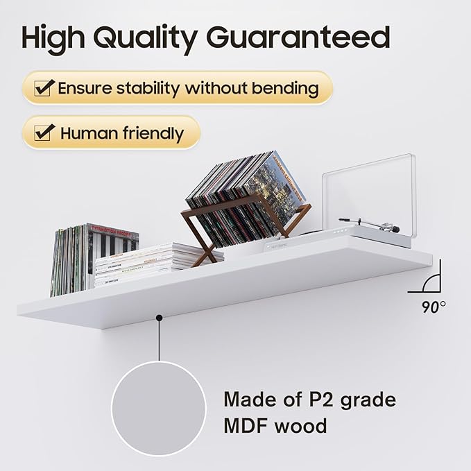 Large Floating Shelves for Wall Set of 1 Wooden Wall Shelves 36 in x 12.75 in x 2 in Room Decor Long Shelf with Invisible Wall Mount Bracket for Bedroom Kitchen Living Room White