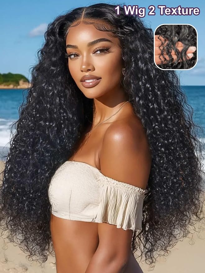 YIROO Bye Bye Knots Glueless Water Wave and Jerry Curly Drawstring Wig Human Hair, 7x5 Pre Cut Lace Front Glueless Wigs Pre Bleached Pre Plucked Wear and Go Wig for Women 150% Density 22Inch