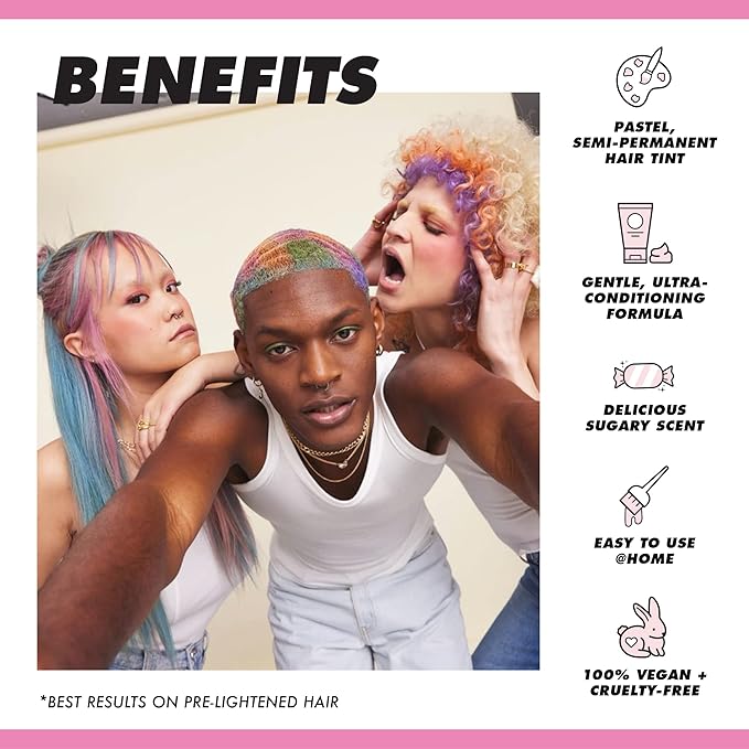 Lime Crime Pastel Colored Unicorn Hair Tint, Bunny (Pastel Baby Pink) - Damage-Free Semi-Permanent Hair Color Conditions & Moisturizes - Temporary Hair Dye Kit Has Sugary Citrus Vanilla Scent - Vegan