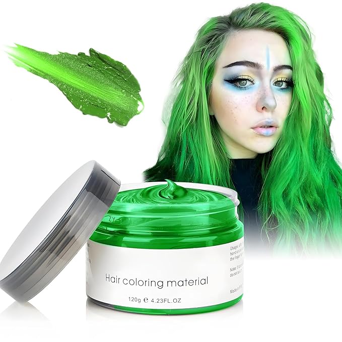 Green Temporary Hair Dye Wax Natural Instant Hair Color Wax Pomades 4.23 oz, Hair Styling Clay for Party, Cosplay, Halloween, Christmas