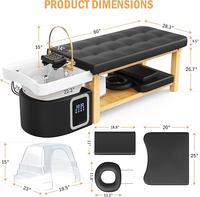 Stationary Head Spa Massage Table with Water Cycle & Fumigation Salon Equipment for Beauty Head Spa Physical Therapy Massage, Wood Frame, Black PU Leather