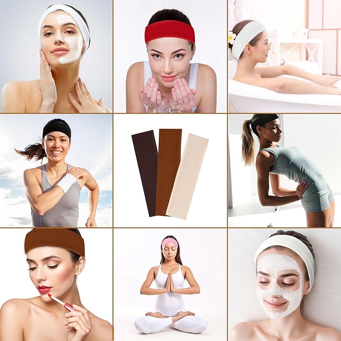 3PCS Headbands for Women Non Slip Elastic Sweat Hairbands Fashion Sports Hair Bands Soft Cloth Fabric Stretchy Headband for Workout Yoga Running