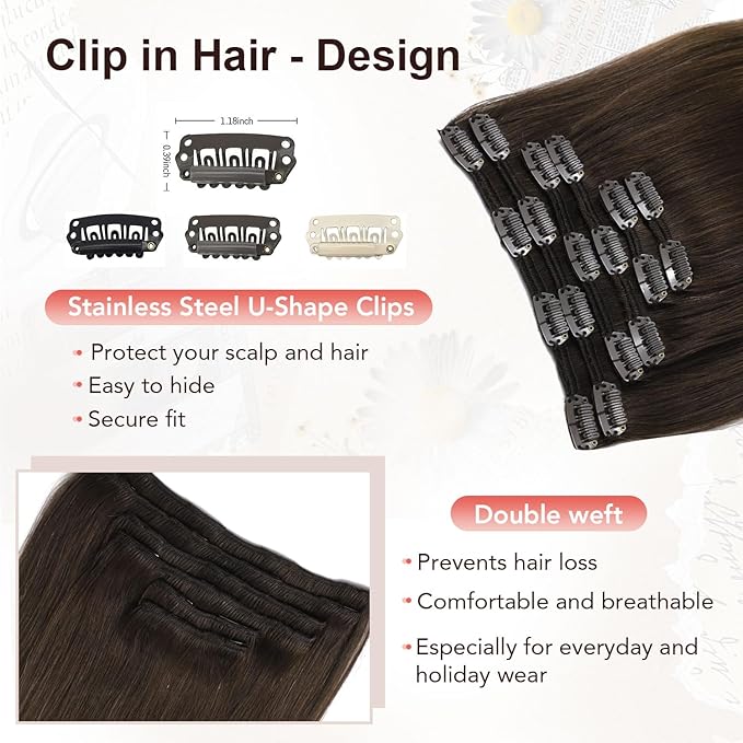 XDhair Clip in Hair Extensions Human Hair, 20 Inch 120g Balayage Color Brown to Dirty Blonde Clip in Hair Extensions Soft Natural Remy Hair 6 Pcs 20inch #2/6/18