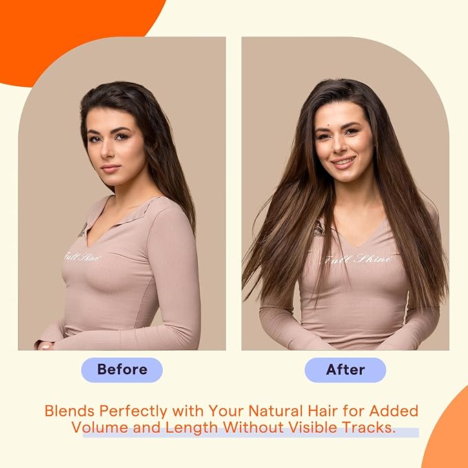 Full Shine Tape in Hair Extensions Ombre Color 2/8/2 Dark Brown Highlight Ash Brown with Shadow Roots 22 Inch Human Hair Extensions Tape Ins 20PCS 50g Natural Straight Extensions for Women Real Hair
