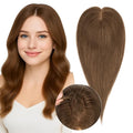 Real Human Hair Toppers for Women 3.54"*4.72" Silky Base 150% Density No Bangs Adjustable Parting Clip-In Topper Hairpieces for Women with Thinning Hair 16 Inches Medium Brown