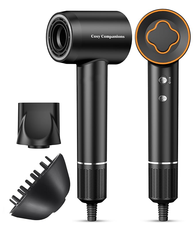Cosy Companions Hair Dryer, 150000 RPM High-Speed Brushless Motor Negative Ionic Blow Dryer for Fast Drying, Low Noise Thermo-Control Hair-Dryer-with-Diffuser and Nozzle
