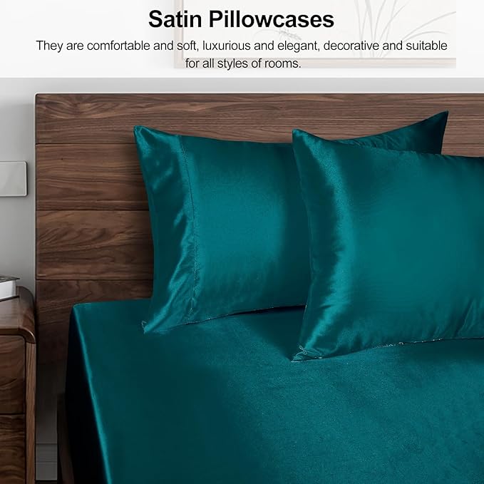Lirex Satin Pillowcase for Hair and Skin, Super Soft and Cooling Similar to Silk, 2 Pack Queen Size 20"X 30" Pillow Cases with Envelope Closure, Gifts for Women Men, Peacock Blue