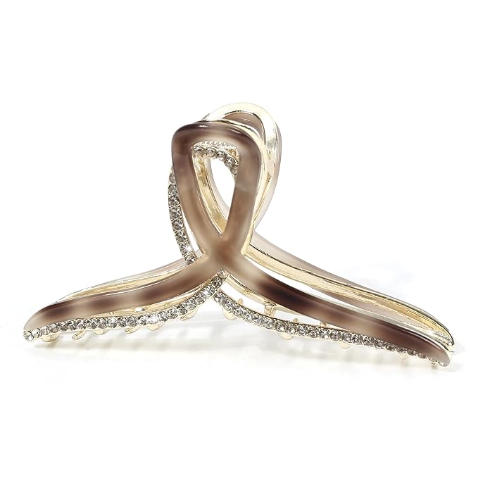 Large Metal Acetate Hair Claw Clips with Rhinestones, Gold Metal Hair Claw for Thick Hair, Strong Hold Non Slip Gold Hair Clips & Acetate Rhinestone for Women（Mermaid Amber）