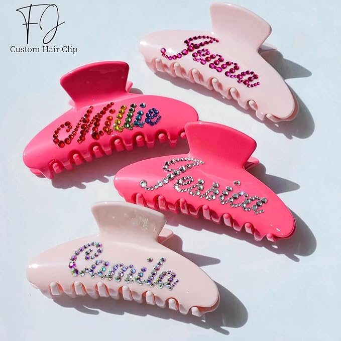 Personalized Colorful Name Hair Claw Clips for Women,Custom Hair Clips with Diamond,Cute Hair Accessories 4",Handmade Rhinestones Hair Clamp Gifts for Mom,Bride,Wife,Bridesmaid（Baby Pink）