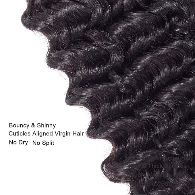 Deep Wave Bundles Human Hair Natural Color Bundles 18 20 22 Inch Niegmeag Hair Grade 8A Brazilian Virgin Hair Extensions Color 1B Loose Deep Wave Bundle