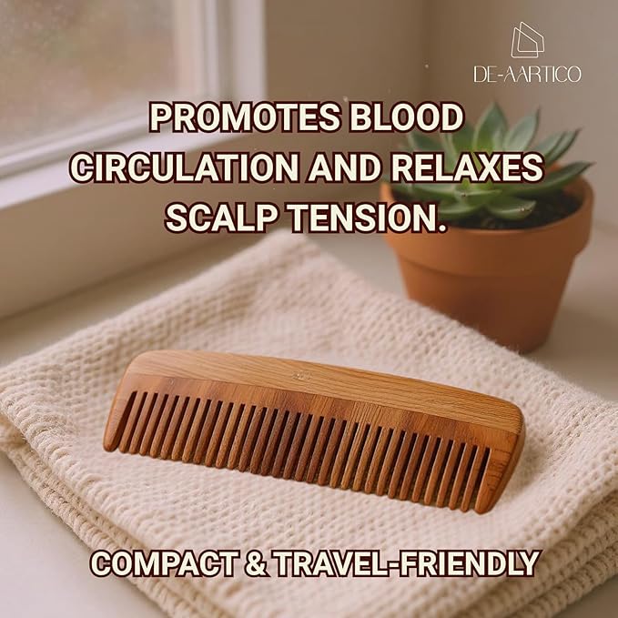 Neem wooden comb for women hair growth | Kacchi herb treated neem wood comb Wet or Dry Curly, Thin, Thick, Wavy, or Straight Hair - Natural Wood Comb for Women & Men (Wide Tooth)