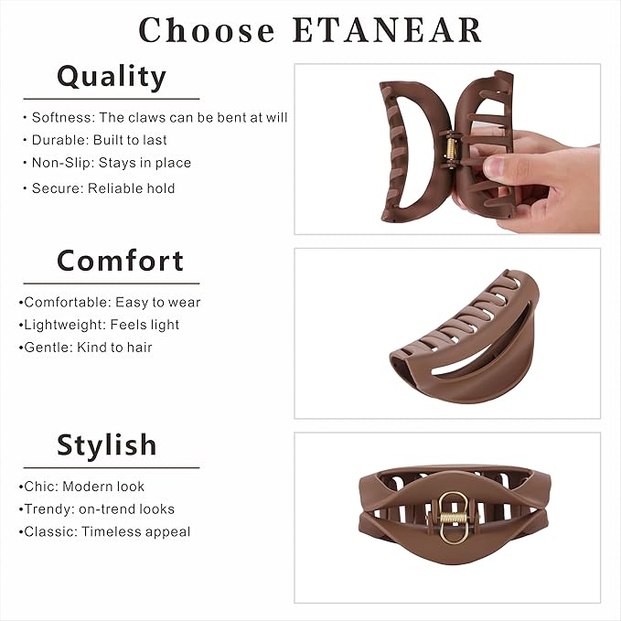 4Pcs Cloud Claw Clips for Women, 4.1" Non-Slip Strong Hold Hair Claws, Unbreakable TPEE-Silicone Blend, Large Bendable Cozy Hair Clip for Thin/Thick/Curly Hair, All-Day Comfort Matte Jaw Clip