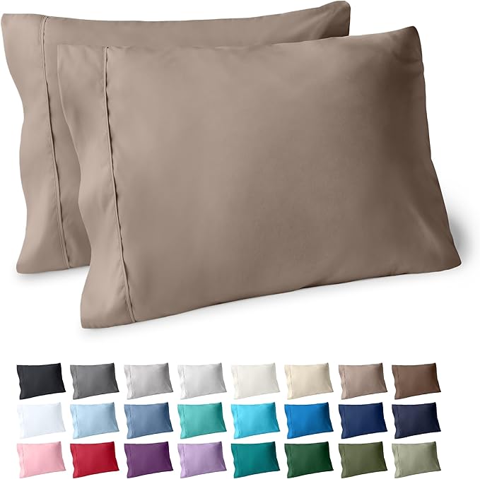 Bare Home Microfiber Pillow Cases - Standard/Queen Size Set of 2 - Cooling Pillowcases - Double Brushed - Taupe Pillowcases 2 Pack - Easy Care (Standard Pillowcase Set of 2, Taupe)