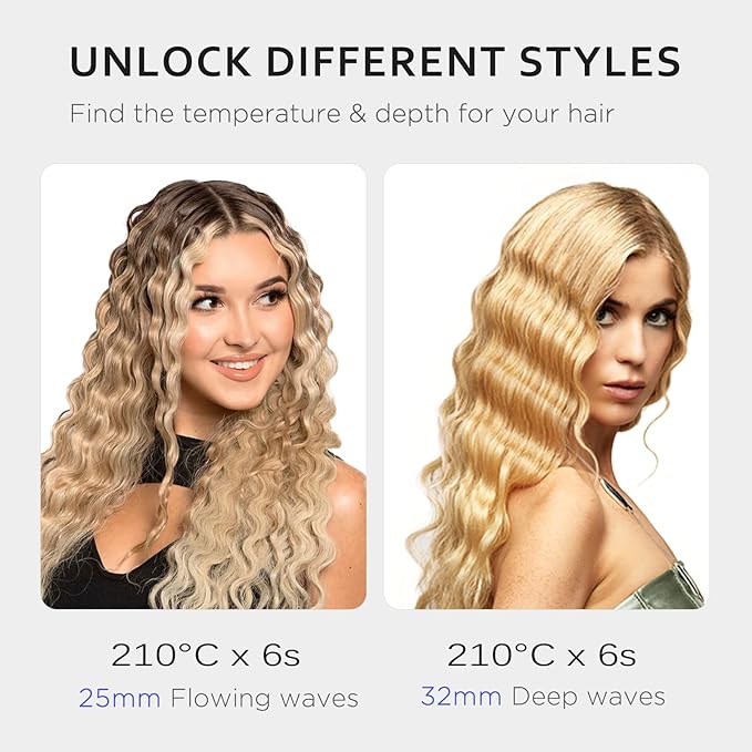 janelove 4 in 1 Hair Crimper, Hair Waver, Beach Waves Curling Iron Create 4 Types of Waves 0.75 & 1 & 1.1& 1.25 Inch, for Water/Mermaid/Beach/Deep defned Waves, 4 Temps with LED Display
