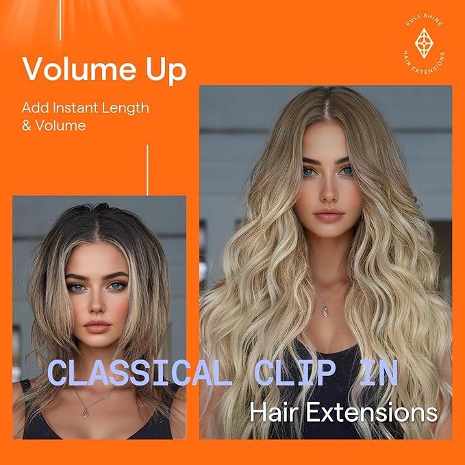 Full Shine Clip in Extensions Real Human Hair Brown Blonde Balayage Hair Extensions Remy Straight Hair Clip ins 20 Inch 7 Pcs 120 G