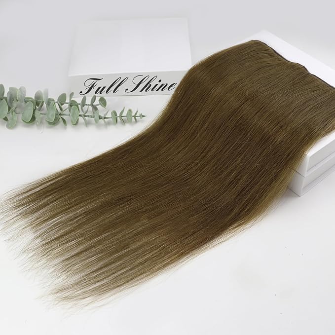 Full Shine Invisible Clip in Hair Extensions Human Hair Medium Brown 18 Inch Brown Remy Human Hair Extension Clip ins Silky Natural Hair 60 Grams 3 PCS