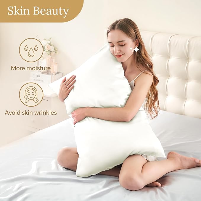 INFIIXSO Mulberry Silk Pillow Cases King Size Set of 2, Silk Pillowcase with Hidden Zipper 20"x36", Extraordinary Smooth and Soft Pillow Case for Hair and Skin(Cream, 2 Pack)