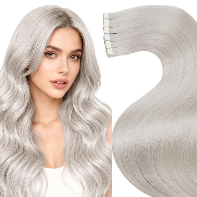 LaaVoo Tape in Hair Extensions Blonde Human Hair Tape in Extensions #60 Platinum Blonde Hair-Extension Tape on Real Human Short Hair 20pcs 40g 14 Inch