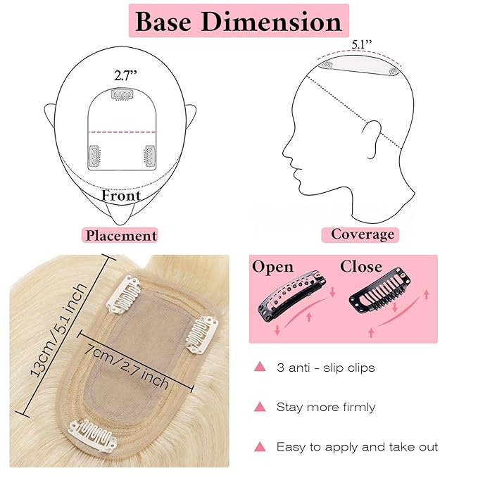 SEGO 100% Real Human Hair Toppers, with Air Bangs, Silk Base 150% Density, Clip in Topper, 2.7肺5.1・ HairPieces for Women, with Thinning/Hair Loss Cover Gray