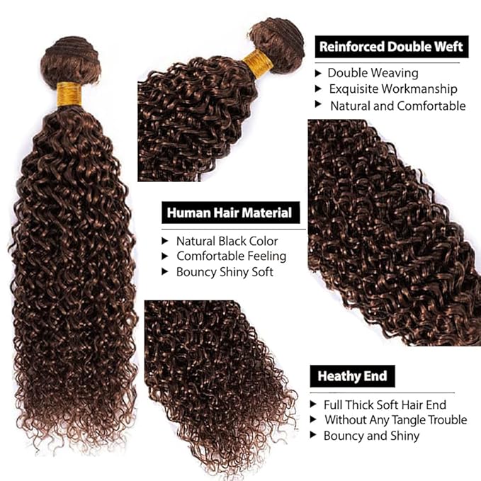 Brown Human Hair Bundles Chocolate Brown Kinky Curly Bundles 16 Inch Niegmeag Peruvian Virgin Remy Hair Extensions Double Weft Color 4 Kinky Curly Bundle Hair Weave 100g