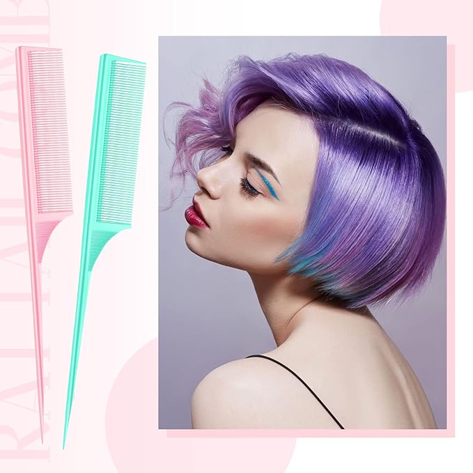 2 Pack Rat Tail Combs for Women Fine Tooth Comb Parting Tip Carbon Fiber Root Teasing Anti Static Heat Resistant Adding Volume Evening Hair Styling (Pink, Green)