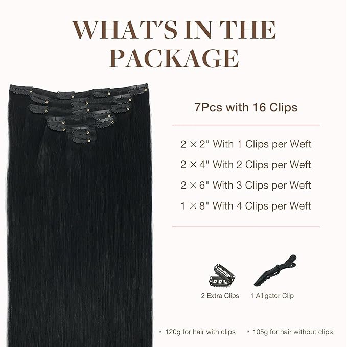 GOO GOO Clip in Hair Extensions Real Human Hair, Remy Human Hair Extensions Clip ins for Women, Natural Human Hair, 26inch 180g 7Pcs, #1 Jet Black
