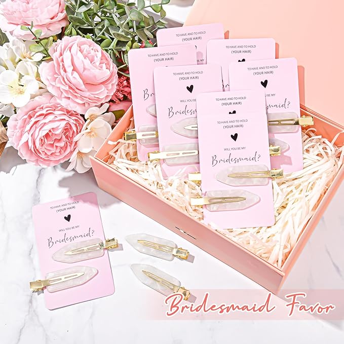 20PCS Bridesmaid Hair Clips - No Bend, Creaseless White Hair Clips for Bride, Women & Girls (20Pcs/10Cards)