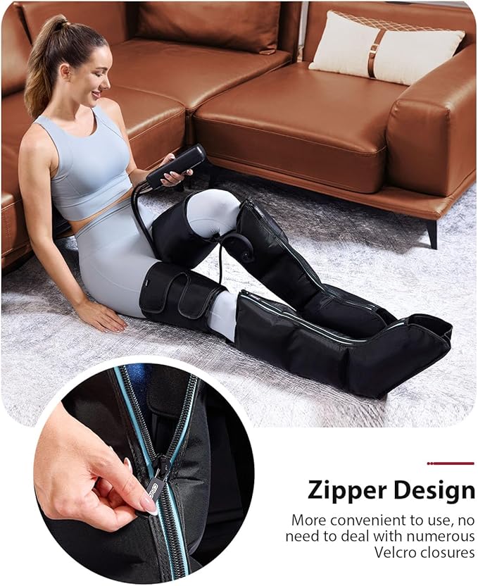 CINCOM Leg Massager for Circulation and Pain Relief, Air Compression 3 in 1 Leg Massager for Foot Calf & Thigh, Leg Compression Boots for Recovery, Edema, RLS Relief
