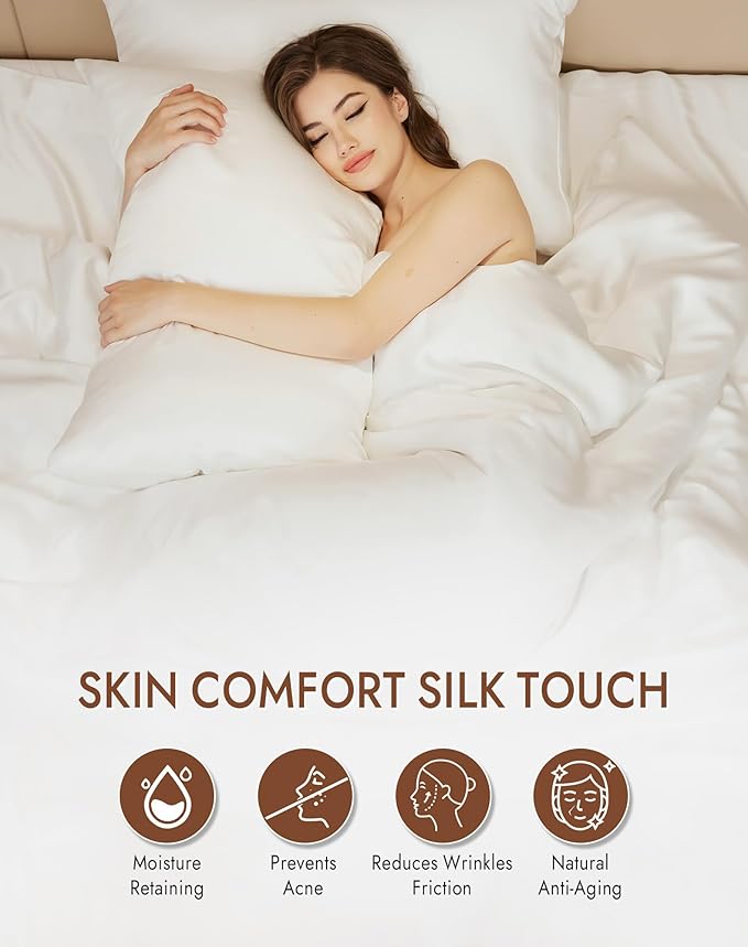 SilkSilky 100% Mulberry Silk Pillowcase - Pure 22 Momme High-Grade 6A Fibers for Hair & Skin, Envelope Closure, Natural, Organic, Breathable & Cooling Pillow Case (Standard, White)