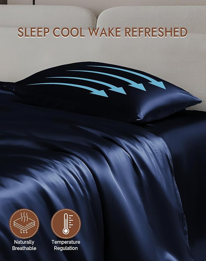 SilkSilky 100% Mulberry Silk Pillowcase - Pure 22 Momme High-Grade 6A Fibers for Hair & Skin, Envelope Closure, Natural, Organic, Breathable & Cooling Pillow Case (Standard, Dark Blue)