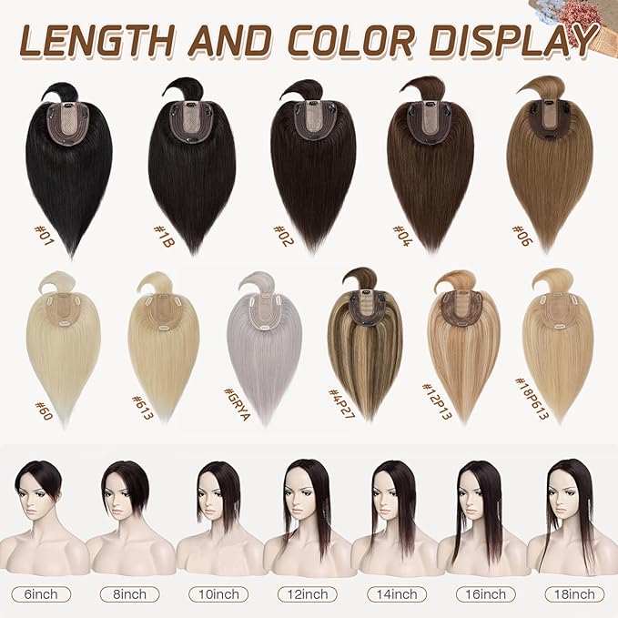 Rich Choices Hair Toppers for Women Real Human Hair 100% Remy Human Hairs Topper With Bang for Thinning Hairs Clip in Silk Base Topper 12 Inch #4 Medium Brown