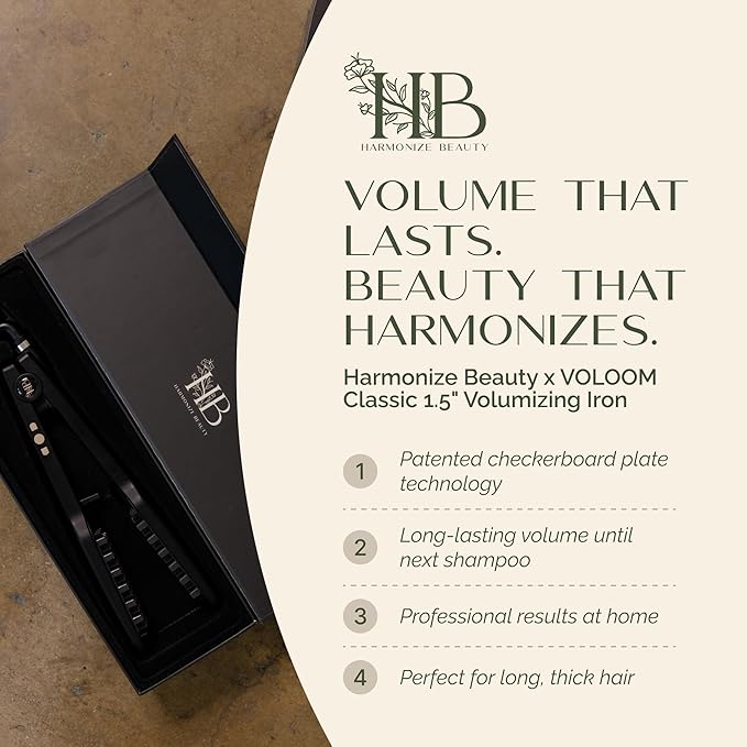 Harmonize Beauty VOLOOM 1.5" Hair Crimper Tool for Women - Volumizing Iron for Long Thick Hair - Professional Crimping Iron with Patented Plate Technology - Sleek Design for Instant Volume & Lift