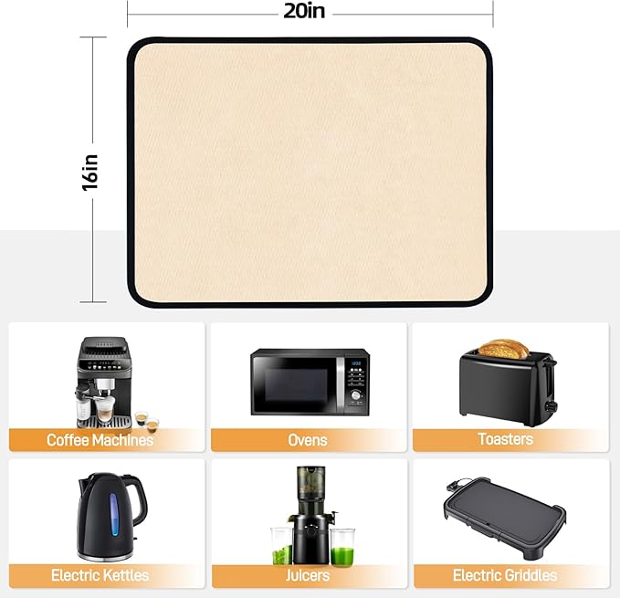 Heat Resistant Mat for Air Fryer, 16 x 20in Heat Resistant Mat for Countertop, Fireproof Silicone Countertop Protector Hot Pad for Air Fryer, Coffee Maker, Toaster, Oven (Khaki)