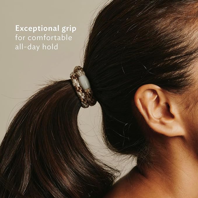Gold Hair Ties for Thick Hair, Grab & Go Ponytail Holders, 8 Pack, Metallic, Thick No-Crease Bands with Strong Hold, Damage-Free Design, Sunny Polished Look | L. Erickson