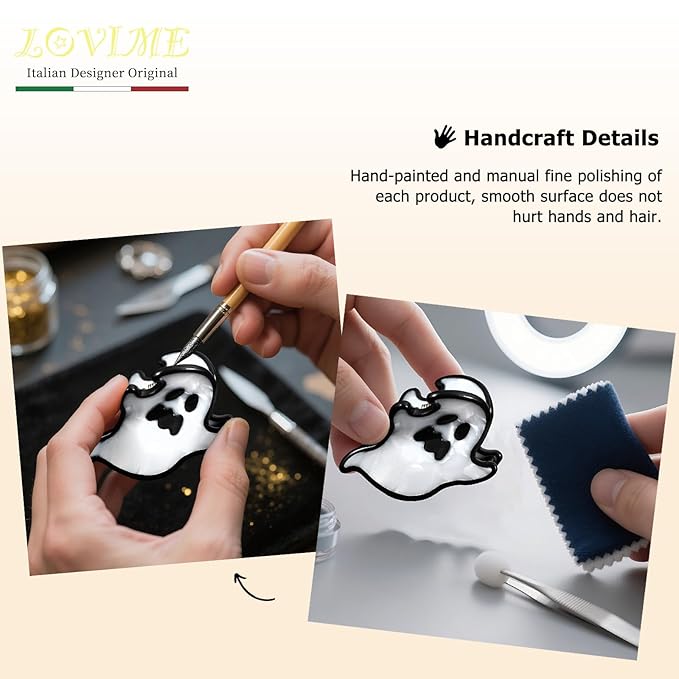 Original Italian Designed Mini Hair Claw Clips for Women- Ghost, Handmade Cute Vintage Hair Halloween Accessories, Plant-Based Acetate, Gift Boxed for Party/Daily