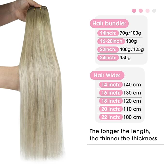 YoungSee Hair Extensions Weft Ash Blonde Sew in Hair Extensions Balayage Ash Blonde Mix Platinum Blond Weft Hair Extensions Human Hair Soft and Silky Straight Hair 20Inch 100G
