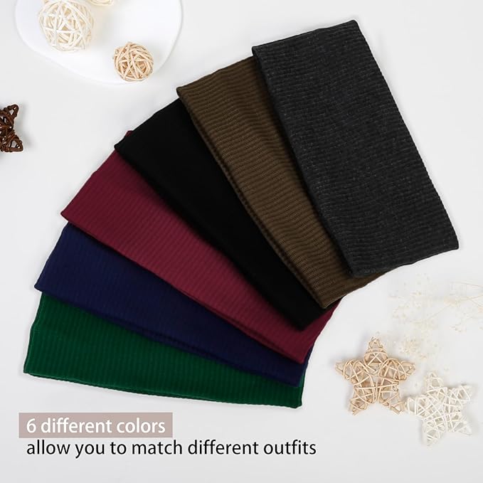 TERSE Headbands for Women Wide Non Slip Boho Head Bands Elastic Thick Soft Hairbands Fashion Workout Yoga Hair Accessories, 6 Pack