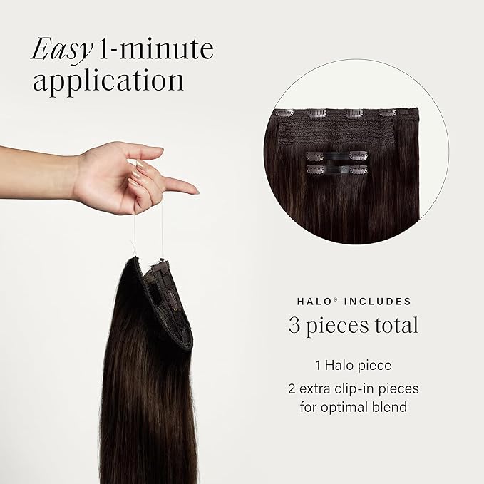Luxy 100% Remy Human Hair – Halo Clip-In Hair Extensions –Natural Looking Volume & Length - One-Piece - Easy 5-Min Application 180 grams 20" Dimensional Rooted Espresso Brown